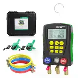 PARAOUTIL Digitales Manometer-Set HVAC Vakuumdruck- und Temperaturtester mit Kältemittelschläuchen und Temperaturklemmen zur Prüfung der Wartung von Klimaanlagen und Kühlschränken