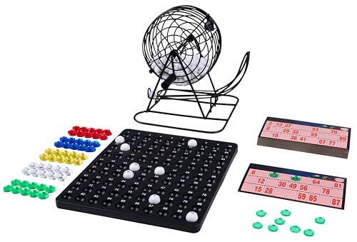 Engelhart - 360565 - Bingo/Lotto-Spiel, 90 Kugeln mit Metallmischer, Durchmesser: 13,5 cm, Lieferumfang: Zähler aus Kunststoff, Spielregeln, Wiederverwendbare Karten, 150 Chips