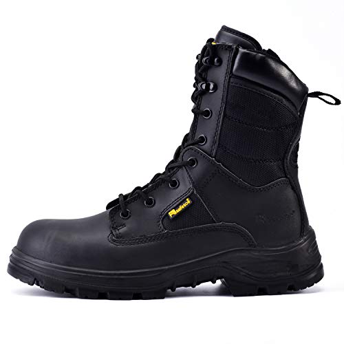 SAFEYEAR S3 Militär-Arbeitsstiefel für Herren, schwarz, strapazierfähig, Kampfstiefel, Armee-Sicherheitsstiefel, 4E, breite Passform, Stahlkappe, wasserdichtes Echtleder, Schnürung, taktische