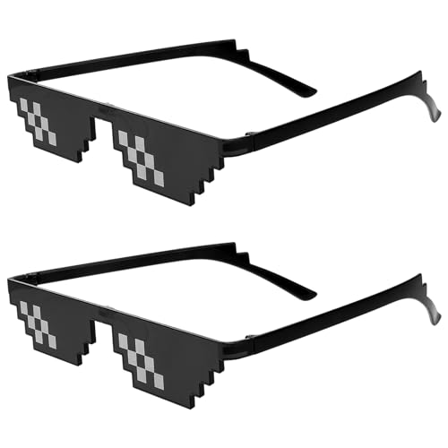 WLLHYF 2 Stück Pixel Mosaik Brille Unisex UV Schutz Sonnenbrillen Thug Life Brille Accessoire für Männer Frauen Kinder Foto Requisiten Party Verkleidungen Cosplay Dekoration (Schwarz)