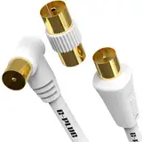 G-PLUG TV Antennenkabel 1.5m rechtwinklig mit Steckeradapter – Koaxialkabel Sat Kabel Stecker auf Stecker mit RF-Anschluss, Koax-Verlängerung Gold – für TV Receiver, 1&1 und Sky Box