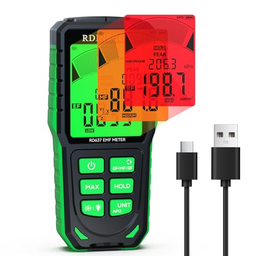 RDINSCOS EMF-Messgeräte Wiederaufladbarer Digitaler Elektromagnetische Felder Strahlung Messgerät Handgehaltener Strahlungsdetektor für EF,MF,RF,WiFi,Microwave RF Messgerät