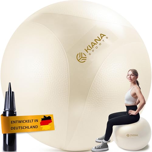 KIANA SPORTS® Gymnastikball & Sitzball - 4 Größen - Deutsche Entwicklung - Rutschfester Yoga Ball mit Noppen - Extra Dick & Belastbar - inkl. Pumpe & Übungsplan – Ideal für Fitness & Büro