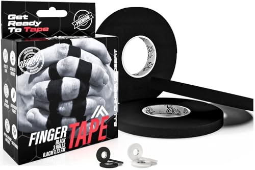 IRON FIGHTER 3X Rolle Sporttape 0,8cm x 13,7m Schwarz - Fingertape, Fingerbandage Sport, Tape Sport, Schutz Fingerband Arthritis Bjj Jiu Jitsu, Crossfit, Klettern, Volleyball, MMA, Judo, Fitnessstudio