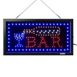 FITNATE LED BAR Schild, LED Leuchtschilder, 48x25cm LED Leuchtreklame Werbung mit 2 Lichtmodi, EU-Stecker(Rot&Blau), LED Festival Licht für Bar/Geschäft/Zimmerwand