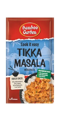 Bamboo Garden - Tikka Masala Würzpaste | Zum Würzen von Tikka Masala Marinade | Für 4 Portionen | Vegetarisch, natürliche Zutaten | 45 g im Beutel