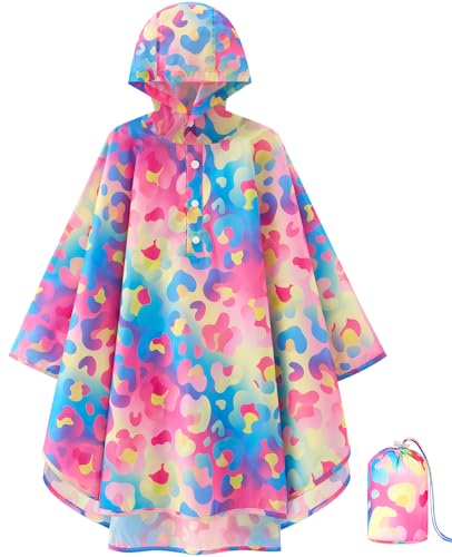 WAWSAM Leichte Kinders Regenponcho Wiederverwendbar Mädchen Jungen Regenmantel mit Kapuze Wasserdichter Regenponcho für Kleinkinder Atmungsaktiv Regenmantel mit Meerjungfrauen Muster