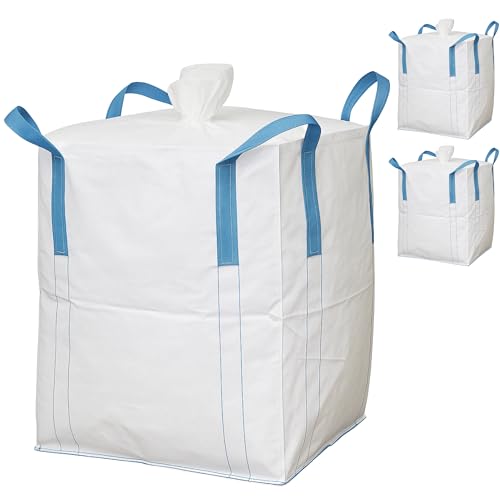 BIG BAG 90x90x110 cm Groß - Hohe Stabilität bis 1500kg, Entsorgung BigBags mit 4 Schlaufen (BigBag mit Füllschürze, 3er Pack)