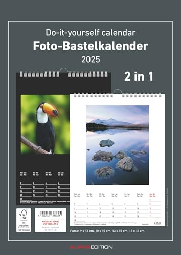 Alpha Edition - Foto-Bastelkalender 2025 schwarz und weiß, 21x29,7cm, Do it yourself Kalender mit Seiten aus hochwertigem Bastelkarton, 2 in 1, gestaltbares Titelblatt, Kalendarium in Schwarz und Weiß