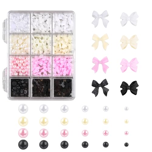 240 Stück Nagel Charms Schmetterling 3D Schmetterling Nägel Charme, Acryl Nail Charms Mixed Styles Bow-Knot Nail SuppliesFrauen Mädchen Maniküre Design DIY Handwerk (Schwarz, Weiß, Rosa, Gelb)