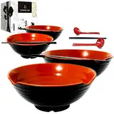 4 XL-Schüssel-Set, 16-teiliges Pho-Schüssel-Set, 1500 ml. Ramenschalen mit schwarzen XL-Löffeln, Essstäbchen und Saucenschalen. Restaurant-Qualität Melamin, Thai, Ramen, chinesisches Geschirr.