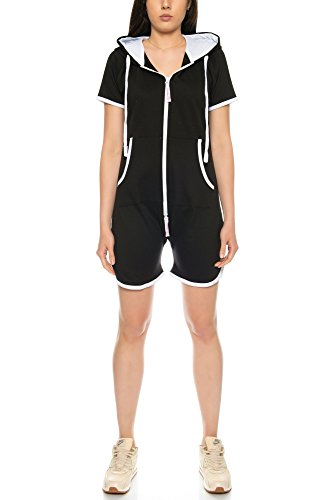 Crazy Age Sommer Jumpsuit Overall Kurz One Piece Beach Overall Basic Einteiler Strandanzug (CA-J-616-Schwarz-XL)