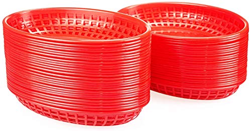 Lawei 50 Stück Servierkörbe Brotkorb Plastikkörbchen für Pommes Grillfest Picknicks BBQ Servierkörbchen - Rot, 14 x 22,5 x 3,8 cm