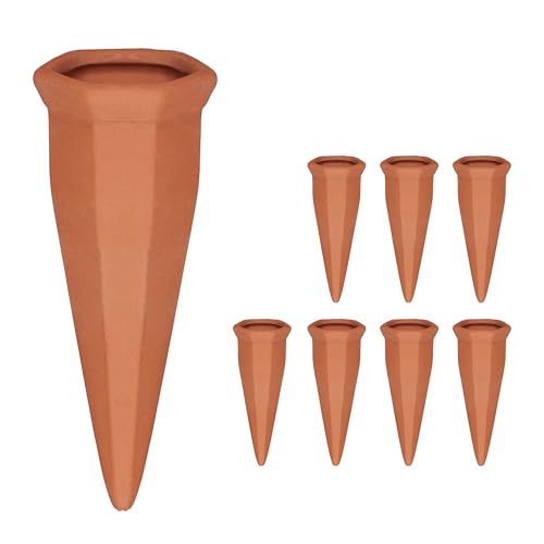 Relaxdays Tonkegel Bewässerung, Gießkegel 8er Set, für 1,5 L PET-Flaschen, Zimmerpflanzen & Balkonkästen, terrakotta