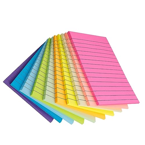 Haftnotizen, 500 Blatt Farbige Haftnotizen Mit Linien, Selbstklebende Notizen, 10 cm x 15 cm Farbige Notizblöcke, Geeignet für Büro Und Heimstudenten (10 Farben)