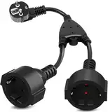 Doppelstecker für Steckdose, Doppelstecker16A/250V/Max, 2fach Verlängerungskabel Schuko Steckdosen Steckdosenadapter Doppelsteckdose Steckdose für Büro, Haus, Büro, Küche, Schwarz