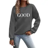 RUYUUEQ Slim Fit Sweatshirt Damen Ohne Kapuze Freizeit Weihnachtspullover Damen Locker Winter Pullover für Damen Warm Elegant Damen Oberteile Herbst (Dark Gray, XL)