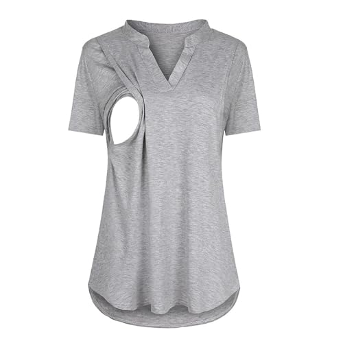 Damen Stillshirt Kurzarm Umstands Nursing T-Shirt Tops Colorblock Nähen Stillen Schwangere Kurzarm Umstandskleidung Umstandskleid Stillshirts Schwangerschaft Umstandsmode Sommer Tops Umstandstop