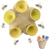 Super Idee Insektentränke Wassertränke für Insekten Bienentränke Wasserstelle Hummeln Landeplatz 5 kleine Blumen und Scheiben Holzblumen (Gelb)