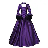 Briskorry Damen Mittelalter Gothic Kleid mit Spitze Viktorianisches Rokoko Abendkleider Cosplay Partykleid Tanzparty Ballkleid Retro Freizeitkleider Faltenrock Maxikleider