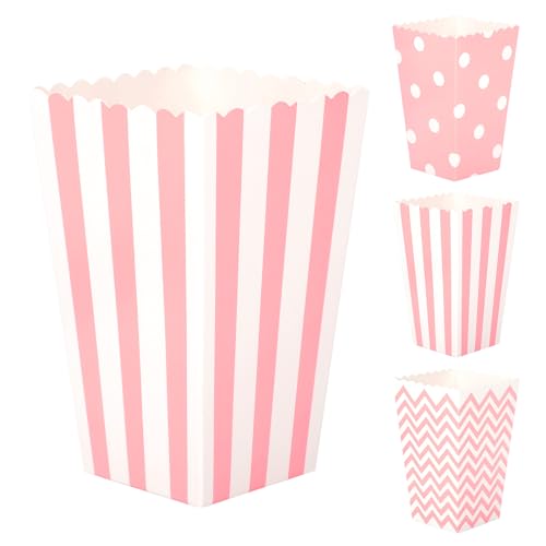 26 Stück Popcorn Boxen Popcorntüten Rosa Klein Candy Container Papier Pappe Weiß Snack für Partysnacks Bonbons Geschenktüten Weihnachten Rosa