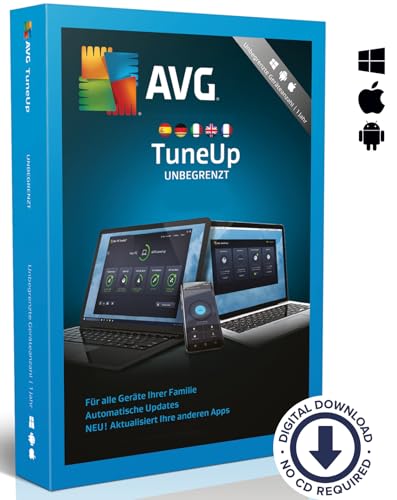 AVG TuneUp 2024 | Unbegrenzte Geräteanzahl | 1 Jahr | Junk-Dateien entfernen und das System beschleunige | - für Windows, macOS, und Android | ESD