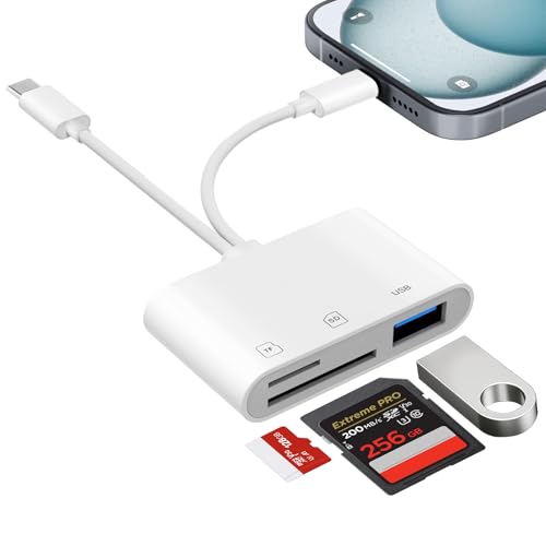 SD Kartenleser für iPhone iPad,SD Card Reader für iPhone/iPad/Kamera,SD Kartenleser USB C,Kartenlesegerät mit Micro SD/SD/USB OTG Adapter,SD Kartenleser iPhone,Speicherkartenleser Dual Lightning+USB-C