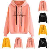 Generisch Damen Kapuzenpullover Lässiger Damen Hoodie Oversize mit Kapuze Herbst Winter Weiches Bequemes Sweatshirt Langärmliges Oberteil Modischer Pullover für Freizeit Sport und Tägliche Outfits