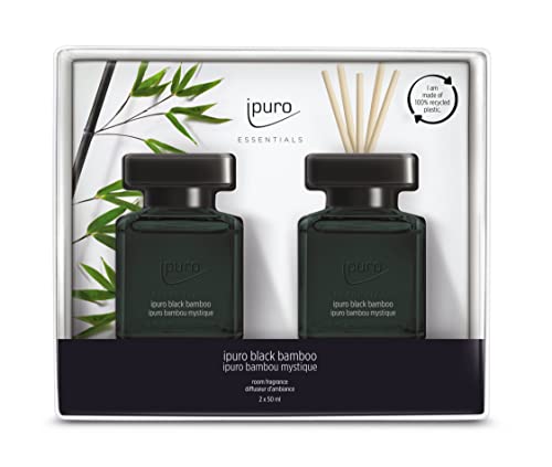 ipuro - Essentials Raumduft BLACK BAMBOO 2x50ml | Raumerfrischer mit Jasmin, Zitrone, Apfel, & Holzige Amber-Moschus Note Duft Aroma | Diffuser mit Stäbchen | Lufterfrischer für die Wohnung