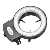 Fafeicy LED-Ringlicht, Mikroskopkamera, Verstellbare 144-LED-Ringlichtquelle für Stereomikroskopkamera, Science Lab Stereomikroskope (#03 Black, EU Plug 110-220V)