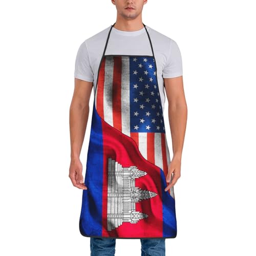 Oudrspo Amerika-Flagge, kambodschanische Flagge, Amerika-Flagge, Kuba, kubanische Flagge, Schürzen für Damen und Herren, wasserdicht, verstellbar, Kochschürzen für Küche, Gartenarbeit, Kochen