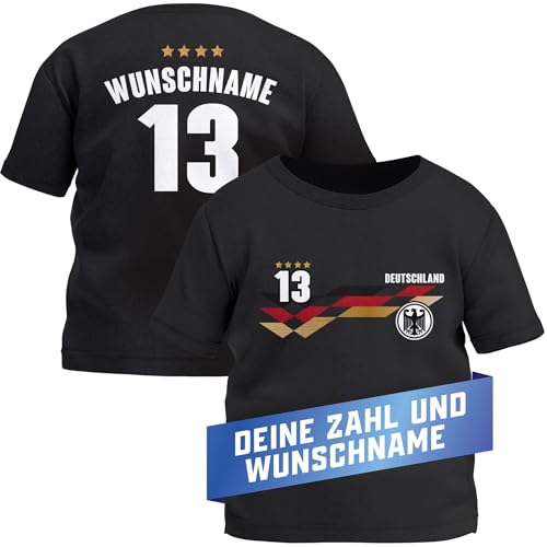 MoonWorks® Baby T-Shirt Fussball Trikot mit Name und Wunschzahl Deutschland EM 2024 personalisierbares Fanshirt Junge/Mädchen schwarz 92/98 (16-24-Monate)