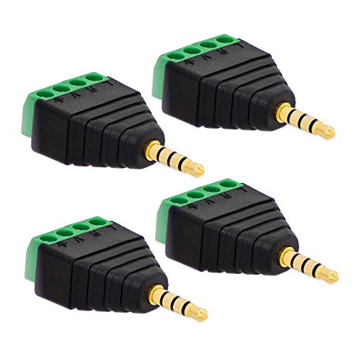 4X Klinke Adapter Stecker 3,5mm >Terminal Block 4-Pin Schraub Klemmen Kabel Adapter