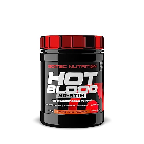 Scitec Nutrition Hot Blood No-Stim - Stimulanzienfreies Pre-Workout - mit Kreatin - Neurotropika - Beta-Alanin - Elektrolyten - Antioxidantienkomplex, 375 g, Orangesaft