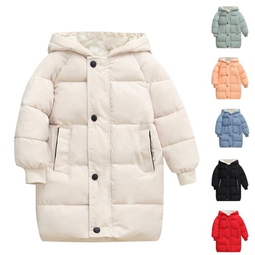 XINYUNZU Kinder Wintermantel Daunenmantel Warm Puffer Mantel mit Kapuze Einfarbig Daunenjacke Lang Winterjacke Outdoor Mäntel für Mädchen und Jungen 3-9 Jahre Alt Blitzangebote Beige 3 Jahre