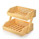 CALM COZY Obstkorb Bambus, 2-stufiger Obst und Gemüse Aufbewahrung Obstschale, Perfekt für Küchenarbeitsplatte, Home Dekorative Lagerung