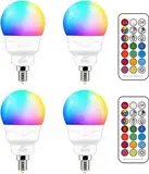 iLC E14 Led Lampe 5W (ersetzt 40W) RGBW mit Fernbedienung Warmweiß 2700K Ambiente RGB Farbwechsel Farbige Birne Leuchtmittel Dimmbare (4er-Pack)