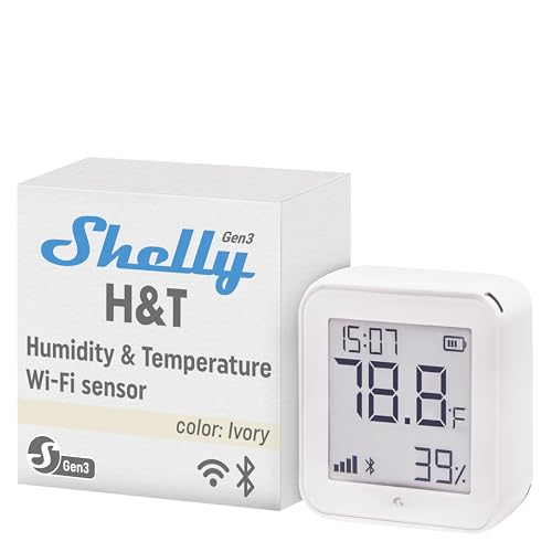 Shelly H&T Gen 3 Ivory | Wi-Fi und Bluetooth Temperatur & Luftfeuchtigkeitssensor | Hausautomatisierung | Kein Hub erforderlich | Lange Batterielebensdauer | Wandmontage möglich