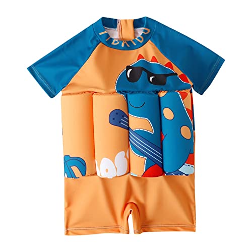 Schwimmanzug für Jungen Rückenreißverschluss Einteiliger Badeanzug Kleinkind Baby Float Anzug einteilige Badebekleidung Rashguard Cartoon kurze Ärmel Zip Up Auftrieb Badeanzug 6 Monate - 4 Jahre