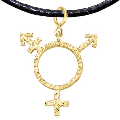 Handgefertigter Transgender Anhänger Charm mit Halsband: Trans Symbol Auch für Armband, Kette - Coole Accessoires zur Pride in Silber 925 - LGBT LGBTQIA+ Schmuck (Transgender Schmuck, Vergoldet)