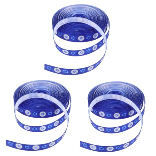 NUOBESTY 3 Rollen Geschenkverpackung Mit Schleife Chanukka-drahtband Wickelband Blaues Und Weißes Chanukka-ripsband Chanukka- Davidstern- Chanukka- Stoff Blue