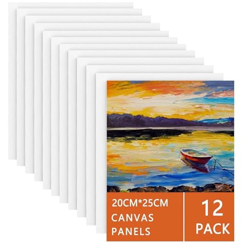 Koncci Leinwand zum Bemalen Aus Baumwolle (12 Stück) – 20 x 25 cm, Vorgespannte Weiße Künstler Canvas Panel Leinwände zum Malen Set Strukturpaste Leinwand - Geeignet für Acryl und Ölfarben