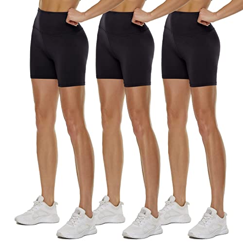 TNNZEET 3er Pack Radlerhose Damen High Waist Shorts Blickdicht Kurze Sporthose Leggings für Sport(Schwarz/Schwarz/Schwarz, S-M)