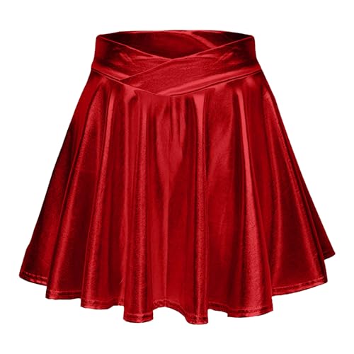 Damen Metallic Glitzer Mini Röcke Rave Rock Barbieer Kleidung Glänzend Nachtklub Faltenrock Skater Pleated Rock Cosplay Kostüm Wetlook für 80er Festival Karneval Halloween Faschingkostüm
