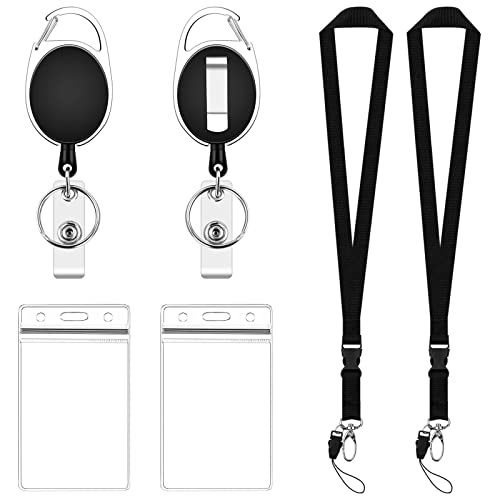 2 Set Ausweishülle Namenschilder mit Schlüsselbänder Badge Kartenhalter Vertikal Wasserdichten Ausweishalter Kartenhüllen Flexibel Ausweishülle mit Gürtel Clip ID Badge Holder Ausweishülle aus Plastik