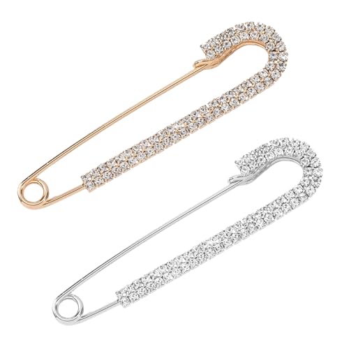 2 Stück Broschen & Anstecknadeln für Damen Gold Silber,Sicherheitsnadel für Damen Mädchen Perle Strass Pullover Clip Schal Clip Strickjacke Kleid Kleidungsstück Dekoration Zubehör Schmuch