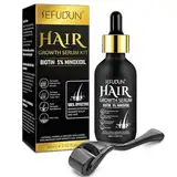 Bartwuchs-Set,Haarwuchs-Serum mit Biotin-Haarpflege für gesundes Haarwachstum für Männer Frauen-Verdicken und stärken für Haarwuchs und Bärten mit 0,25mm Roller-60ML