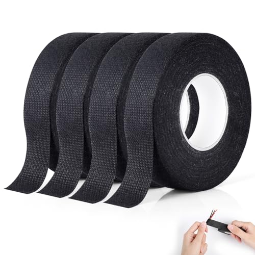 AiQInu Isolierband Schwarz,4 Rollen Selbstklebendes 19mm x 15m, KFZ Gewebeband, Temperaturbeständig, Abreißbares Klebeband für Elektronikreparatur