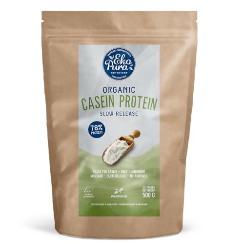 Ekopura Organic Casein Protein Pulver - 500g | 78% Protein | Hormonfrei, GMO-frei, Soja-frei, Zusatzstoff-frei, Zucker-frei | Förderung des Muskelwachstum, Erholung und Erhalt | Zertifiziert Bio