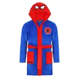 Spiderman Bademantel Kinder Jungen Fleece, Spidermann Morgenmantel Kinder mit Kapuze (DE/NL/SE/PL, Numerisch, 116, Regular, Blau-Rot)